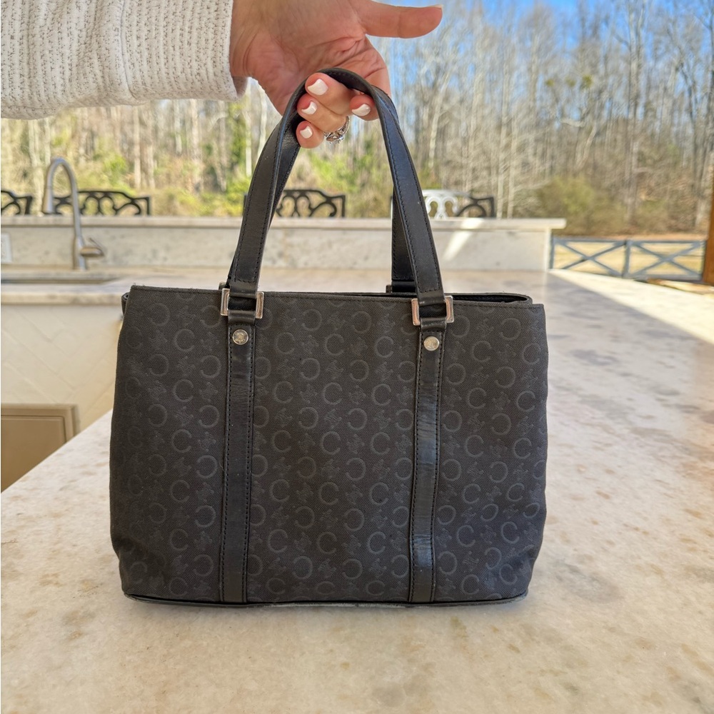 CELINE MACADAM BLACK CANVAS MONOGRAM W/LEATHER TRIM TOTE BAG